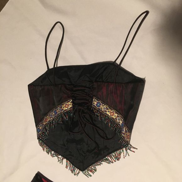 💸 SOLD 💰 2 Piece Beaded Corset Crop Top Pocket Skirt Dress - Picture 7 of 16